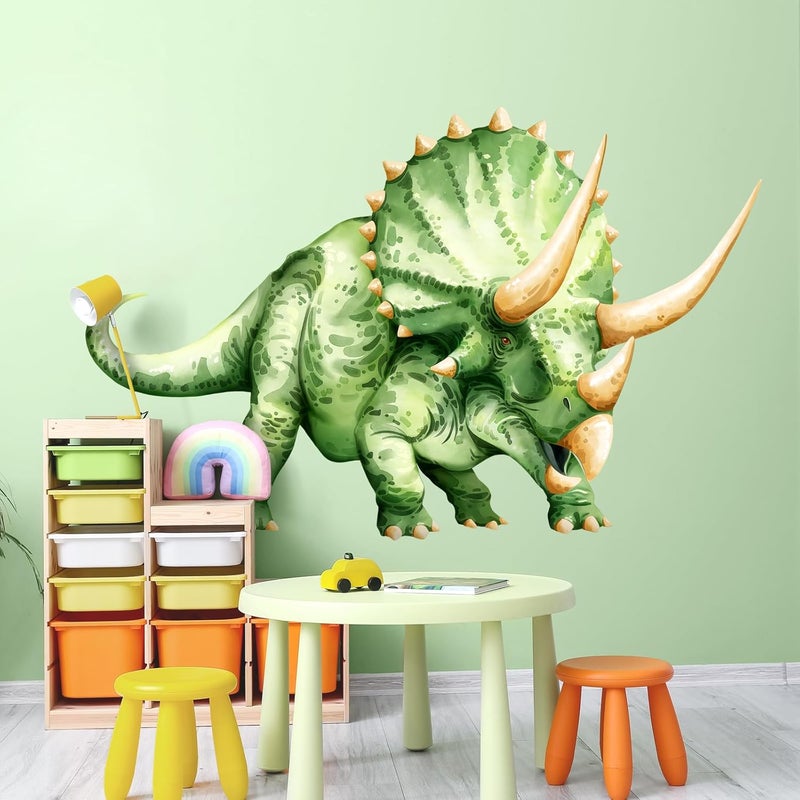 Decvictor Large Dinosaur Wall Decals, Green Triceratops Dino Wall Stickers Vinyl Peel and Stick Wall Decal Self Adhesive Wall Art Sticker for Baby Nursery Kids Room Home Decor (53.7 * 34.4in) - Image 4
